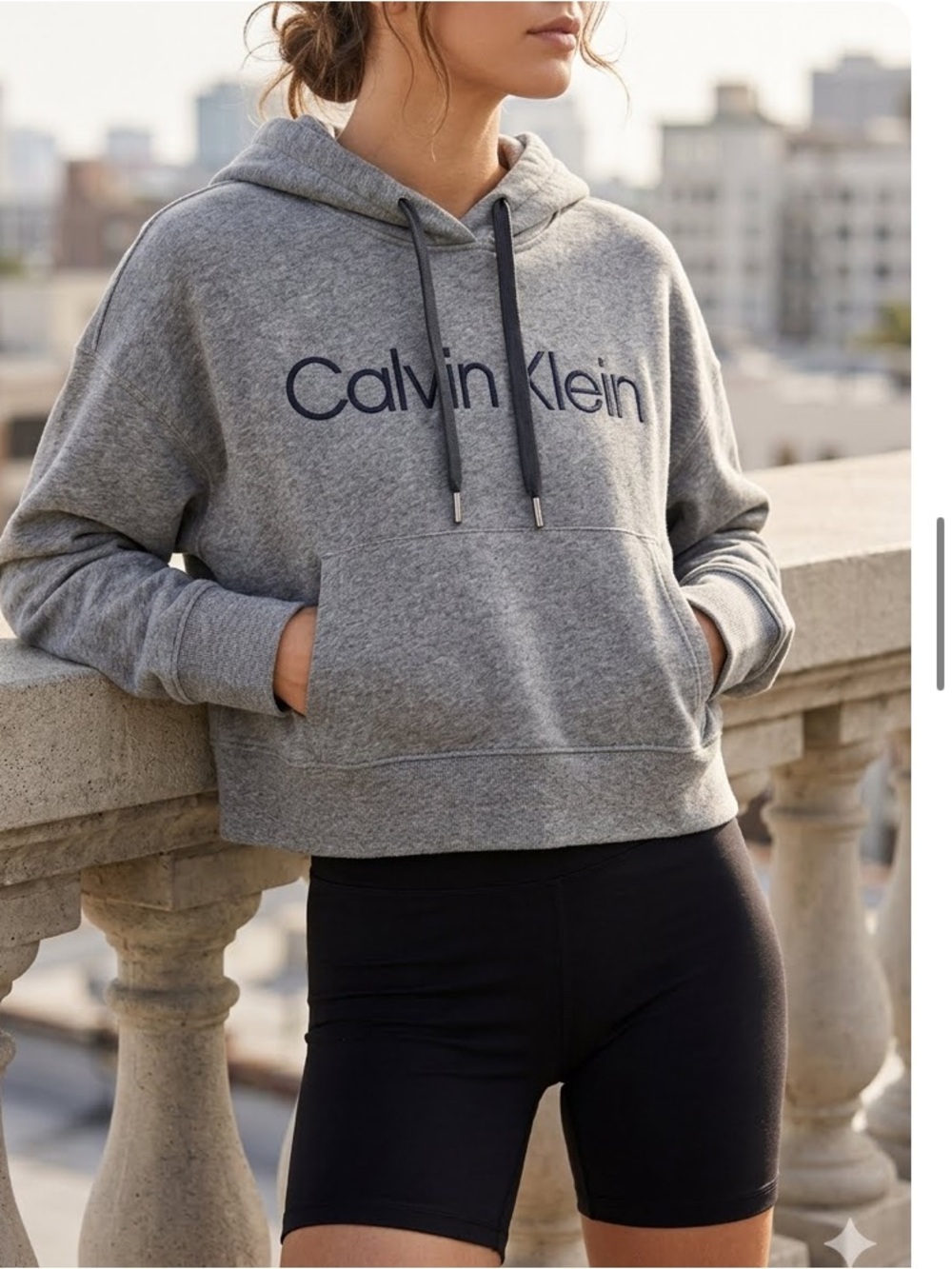 Calvin Klein Heather Gray Performance Crop Hoodie Sweatshirt